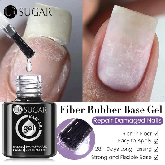 7ML Fiber Rubber Base Gel for Broken Nail Repaired Fiberglass Clear Quick Building UV Construction Gel Soak off Varnish