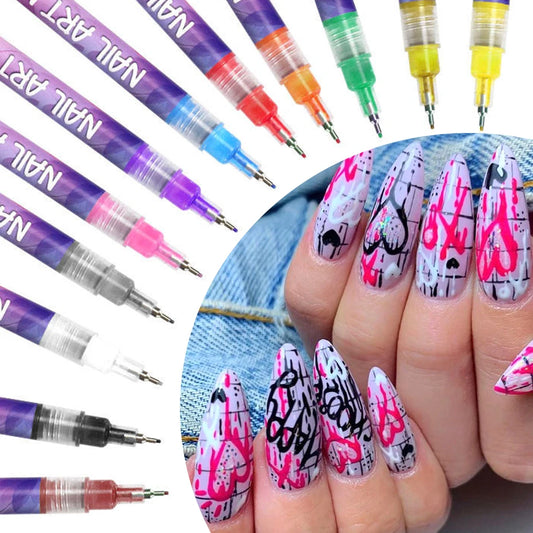 12 Colors Y2K Graffiti Nail Polish Pen Acrylic Painting Pencil Abstract Design Quick Drying Professional Hook Line Manicure Tool