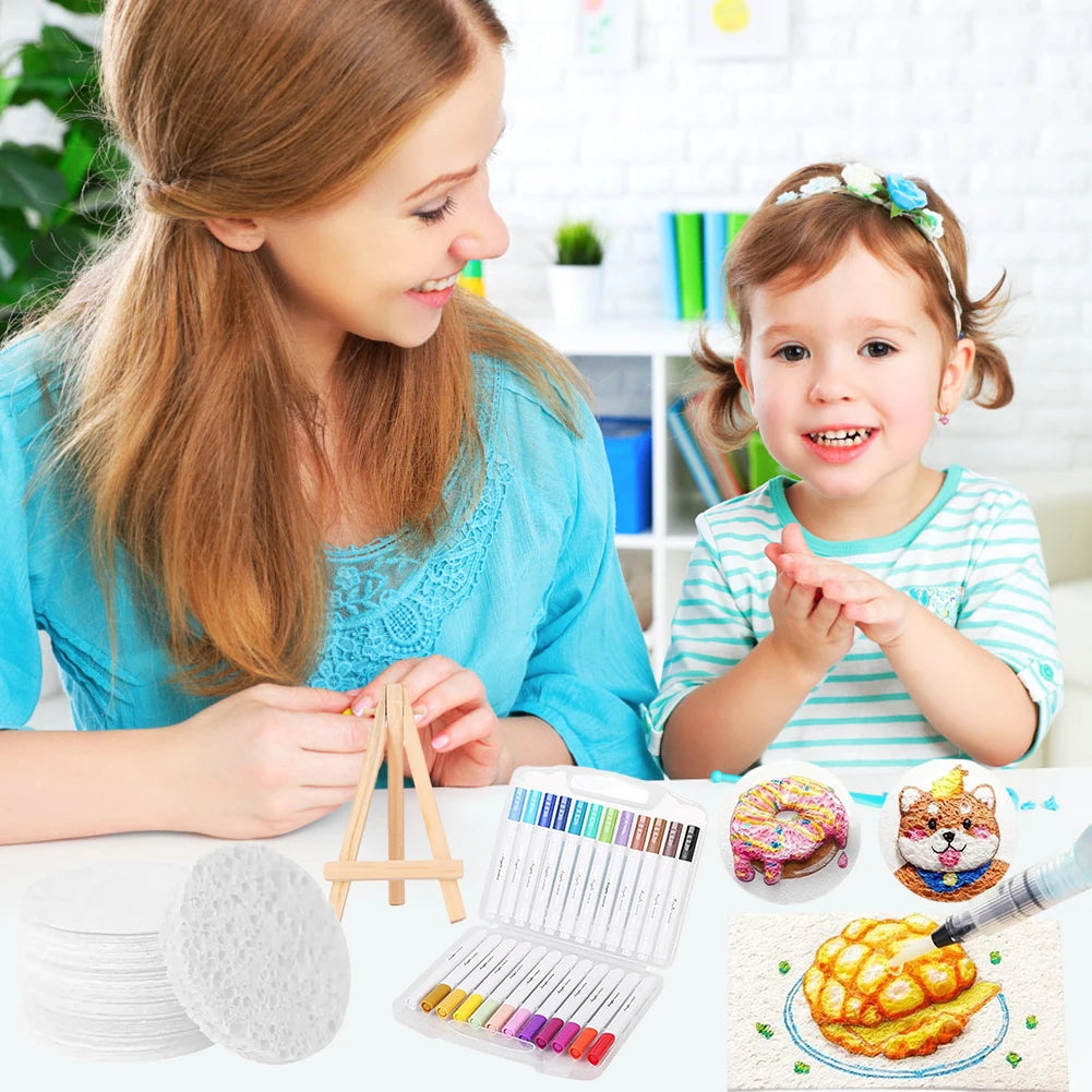 1 Set 3D Drawing Magic Canvas Sponge DIY Kid Magic Puffy Paint with Drawing Pens Foam Texture Painting Kit for Kids Art Supplies